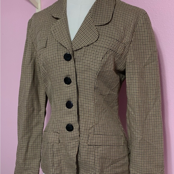 Vintage La Belle Women's Tan Houndstooth Blazer Jacket 3. J2 - Picture 12 of 14